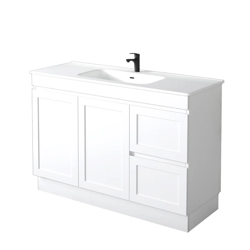 Miami 1200 Matte White Vanity With Kickboard - Right Hand Drawers - Image 3
