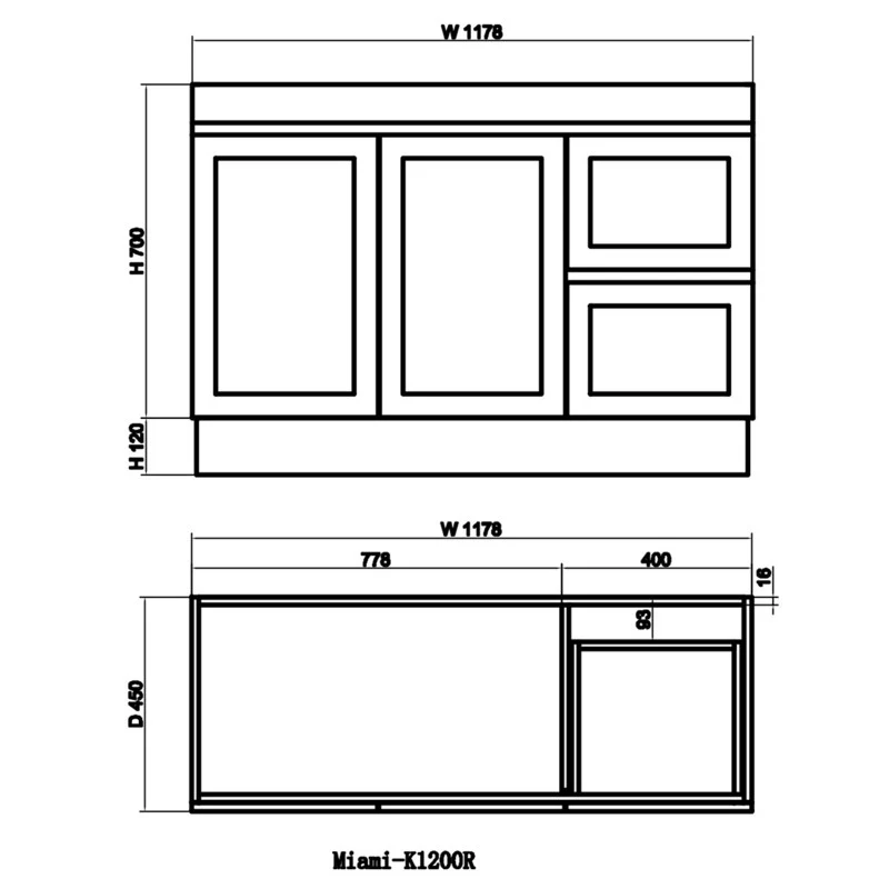 Miami 1200 Matte White Vanity With Kickboard - Right Hand Drawers - Image 5