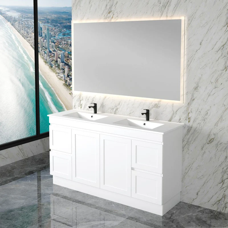 Miami 1500 Double Matte White Vanity With Kickboard