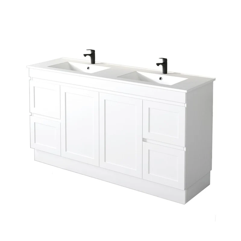 Miami 1500 Double Matte White Vanity With Kickboard - Image 2