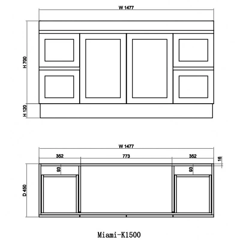 Miami 1500 Double Matte White Vanity With Kickboard - Image 3