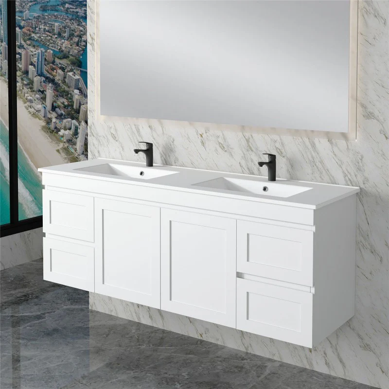Miami 1500 Double Matte White Wall Hung Vanity
