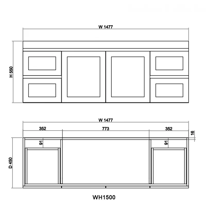 Miami 1500 Double Matte White Wall Hung Vanity - Image 3