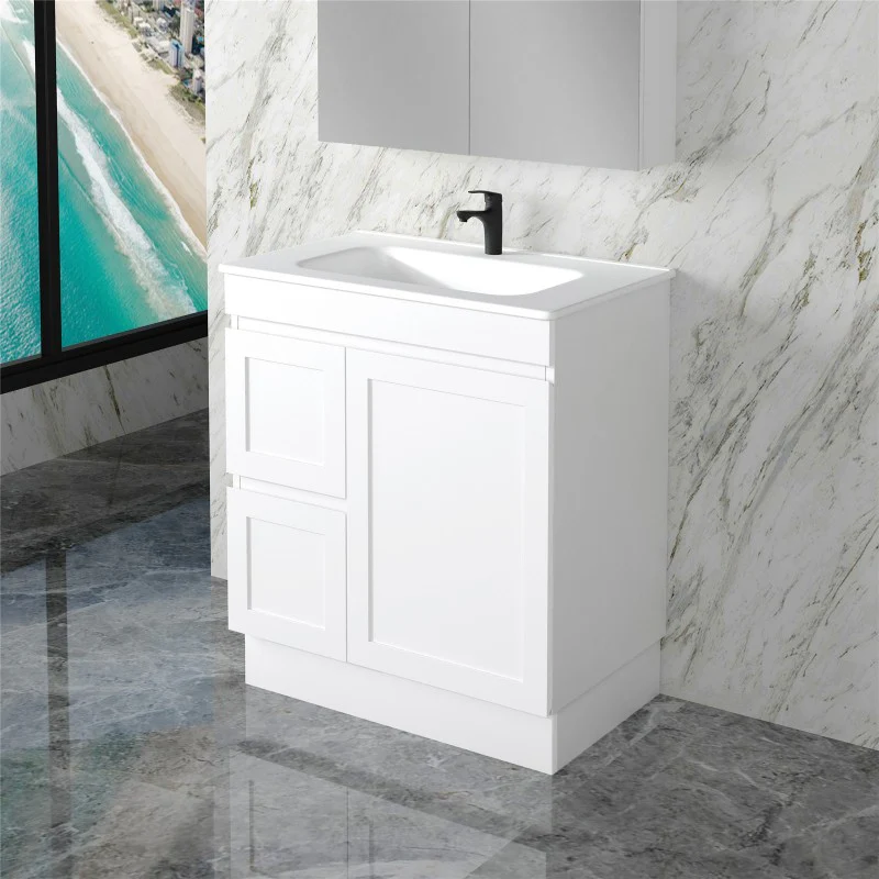 Miami 750 Matte White Vanity With Kickboard - Left Hand Drawers