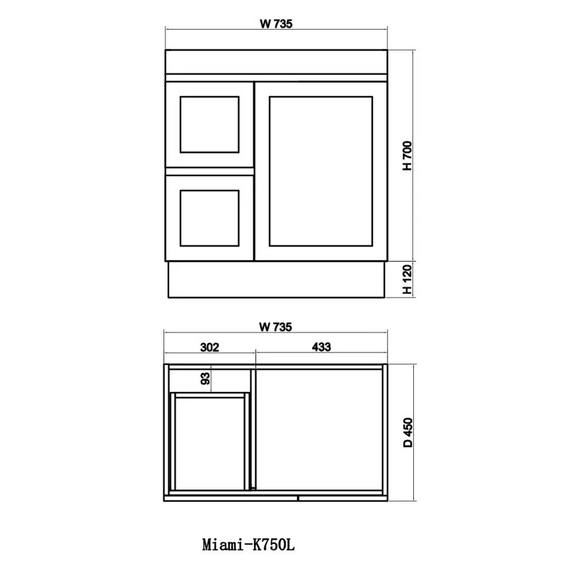 Miami 750 Matte White Vanity With Kickboard - Left Hand Drawers - Image 3
