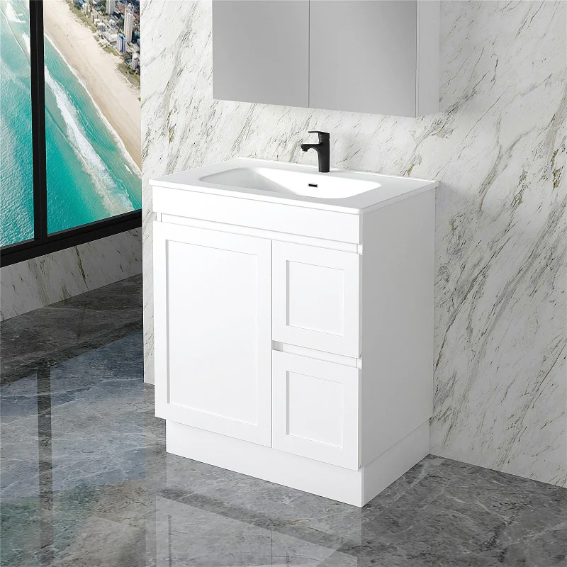 Miami 750 Matte White Vanity With Kickboard - Right Hand Drawers