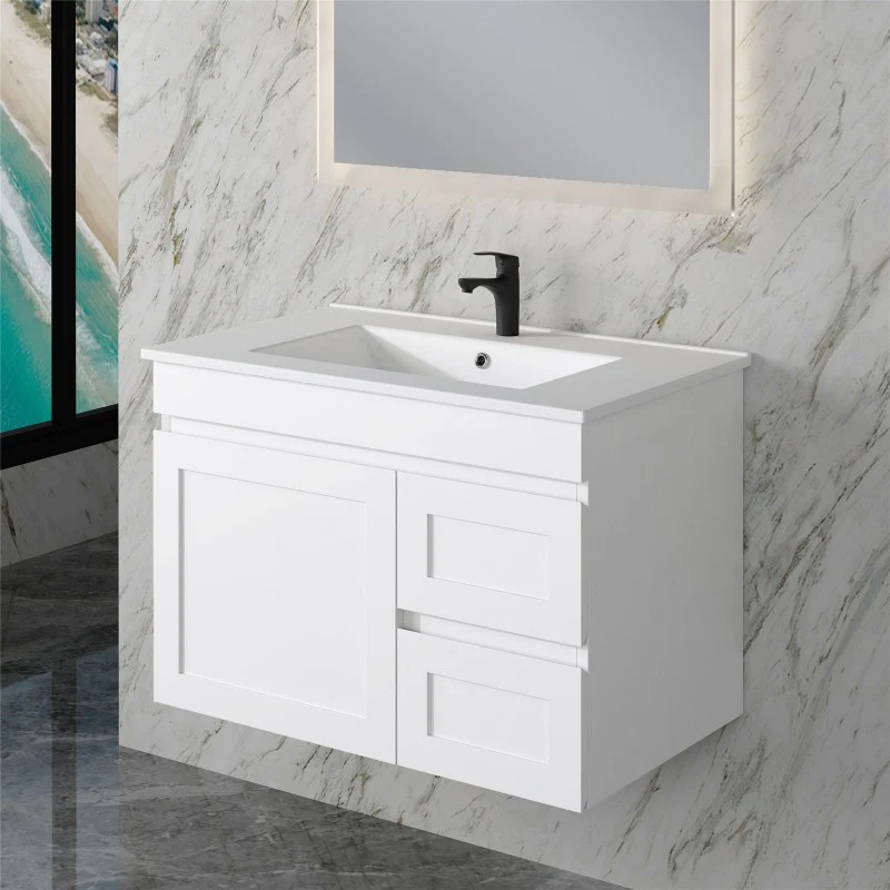 Miami 750 Matte White Wall Hung Vanity - Right Hand Drawers