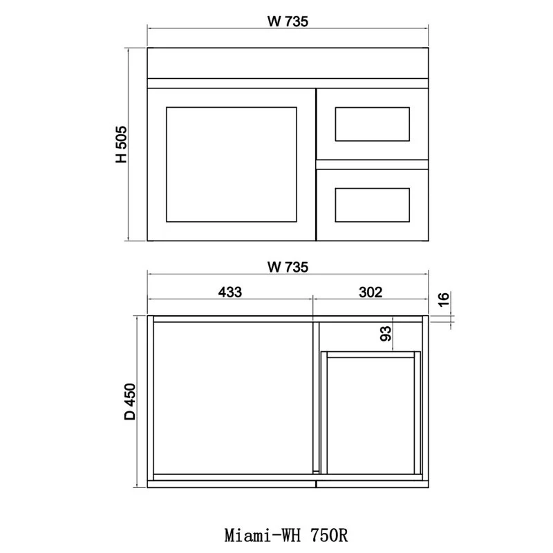 Miami 750 Matte White Wall Hung Vanity - Right Hand Drawers - Image 2