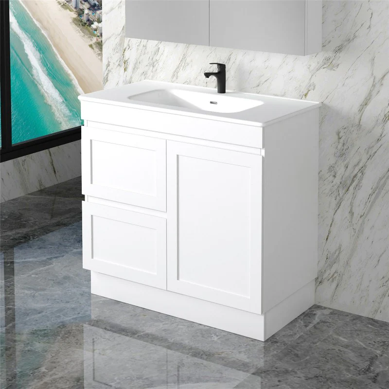 Miami 900 Matte White Vanity With Kickboard - Left Hand Drawers