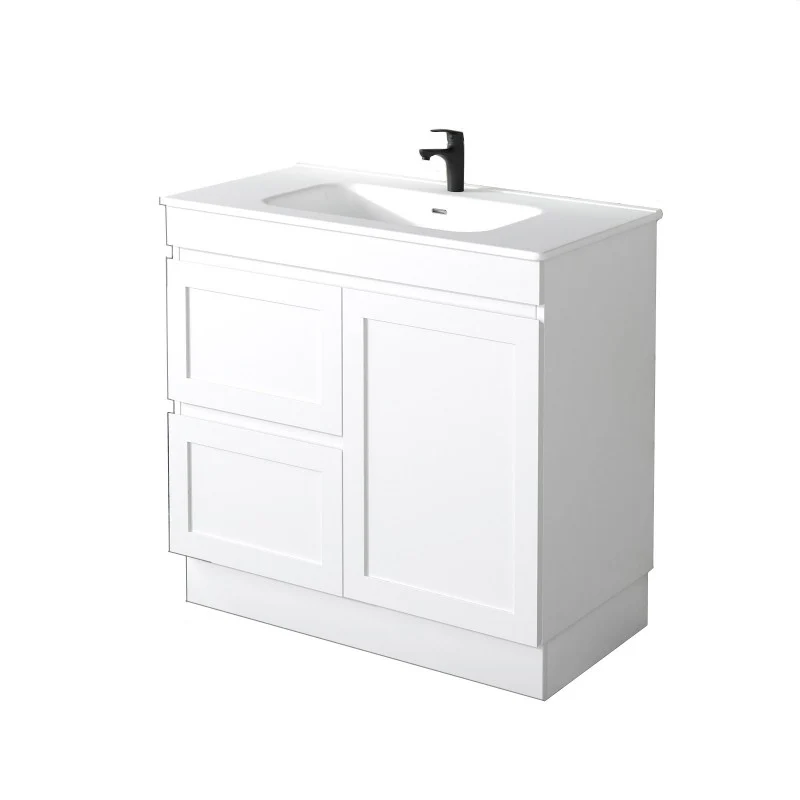 Miami 900 Matte White Vanity With Kickboard - Left Hand Drawers - Image 2