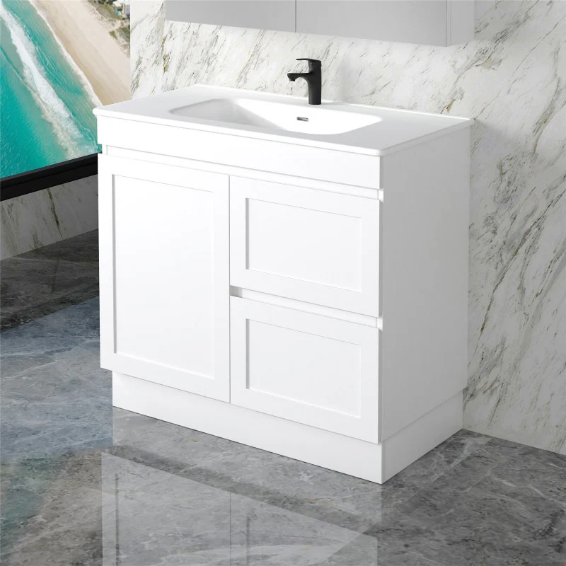 Miami 900 Matte White Vanity With Kickboard - Right Hand Drawers
