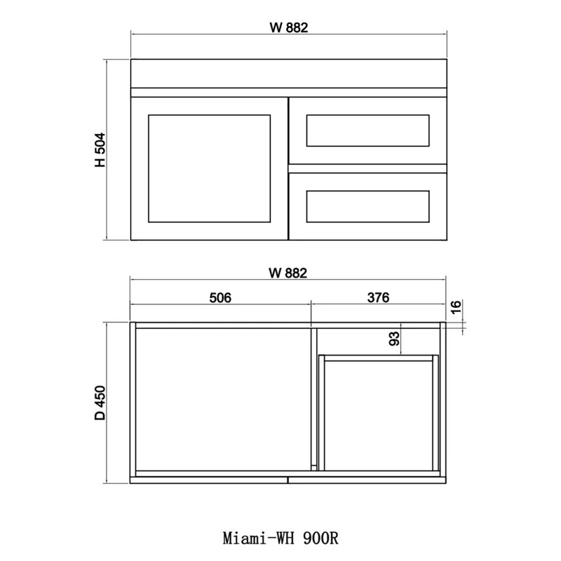Miami 900 Matte White Wall Hung Vanity - Right Hand Drawers - Image 3