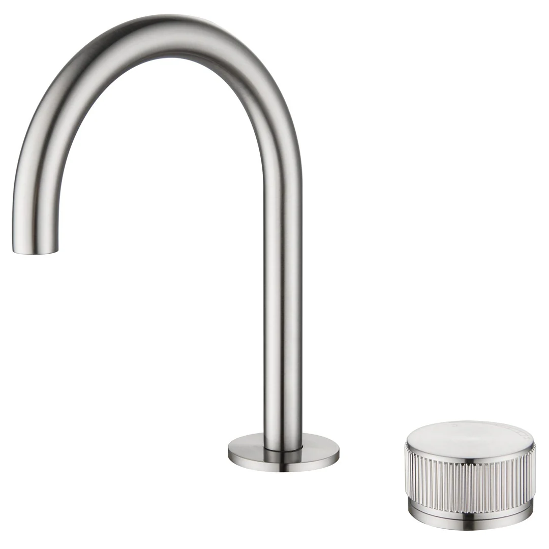 Mica Brushed Nickel Fluted Gooseneck Hob Basin Mixer Set