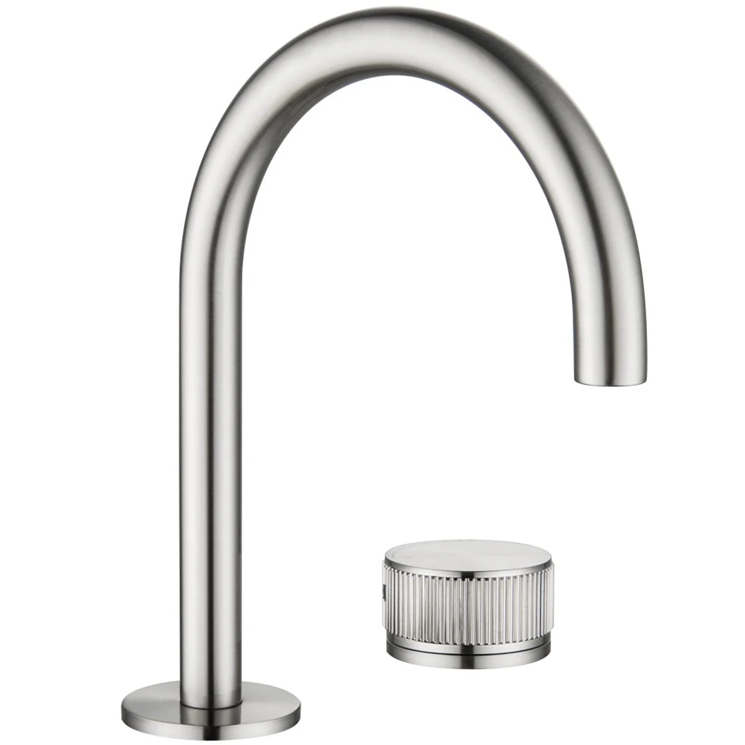 Mica Brushed Nickel Fluted Gooseneck Hob Basin Mixer Set - Image 3