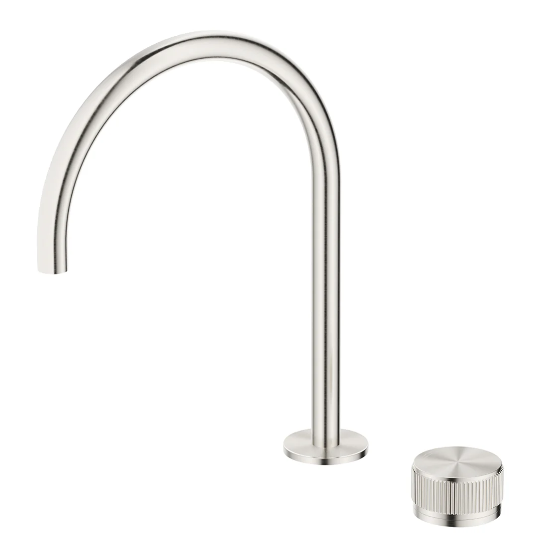 Mica Brushed Nickel Fluted Gooseneck Hob Sink/Basin Mixer Set