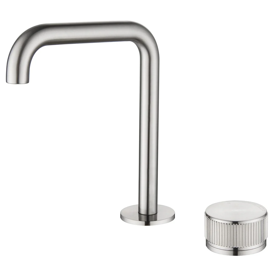 Mica Brushed Nickel Fluted Soft-Square Hob Basin Mixer Set
