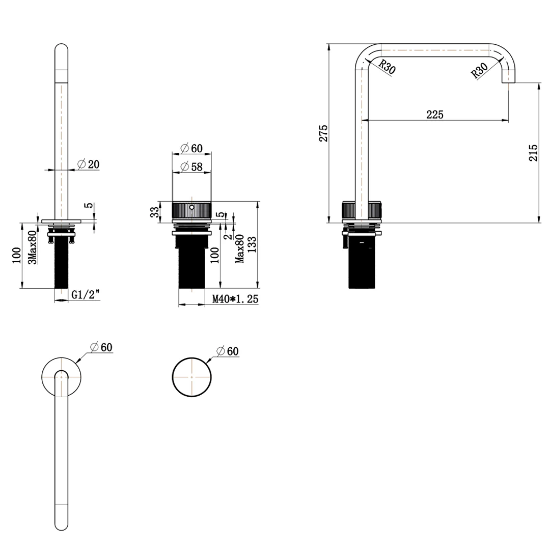 Mica Brushed Nickel Fluted Soft-Square Hob Sink/Basin Mixer Set - Image 4