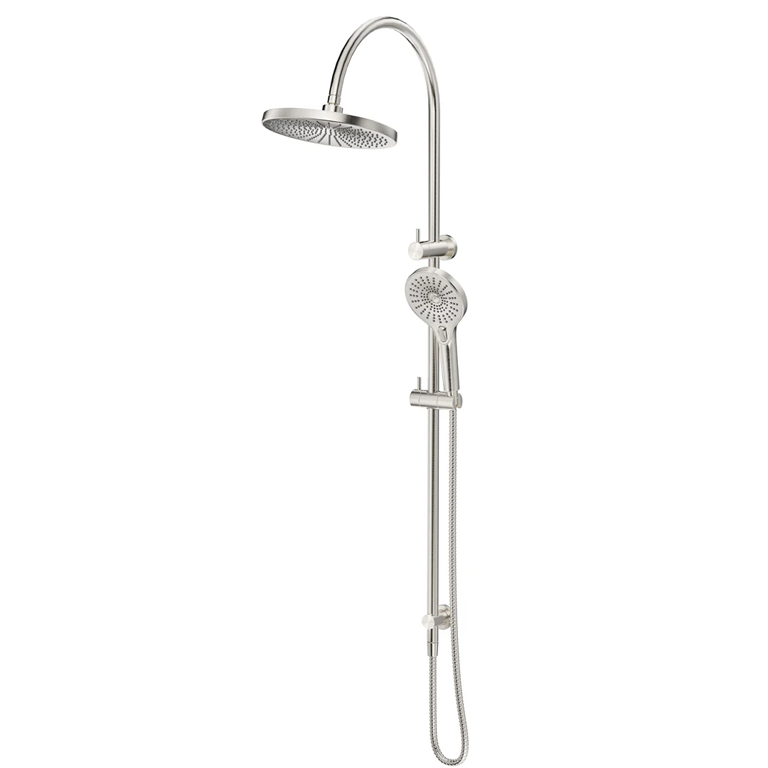 Mica Brushed Nickel Gooseneck Dual Shower Rail
