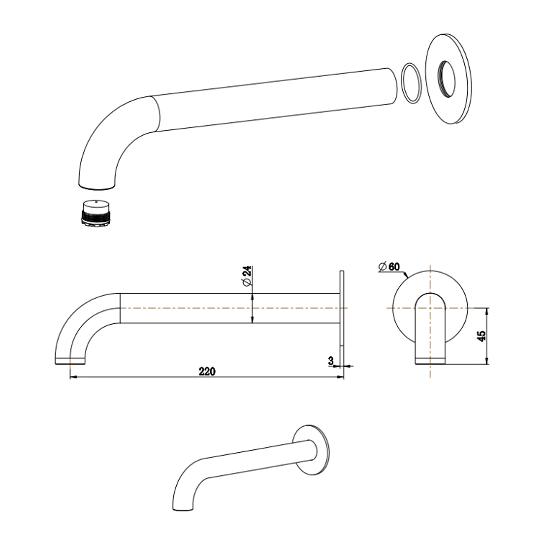Mica Brushed Nickel Heritage Bath/Basin Spout - 220mm - Image 2