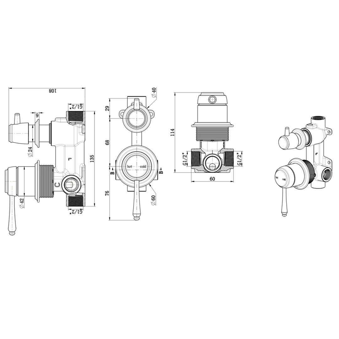 Mica Chrome Heritage Shower Mixer Diverter - Trim Kit Only - Image 3