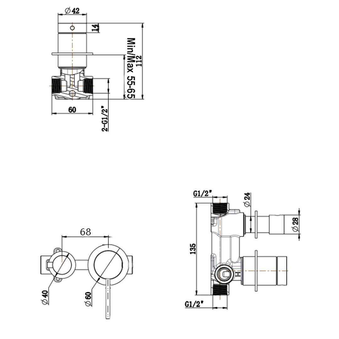 Mica Chrome Shower Mixer Diverter - Sideways - Trim Kit Only - Image 2