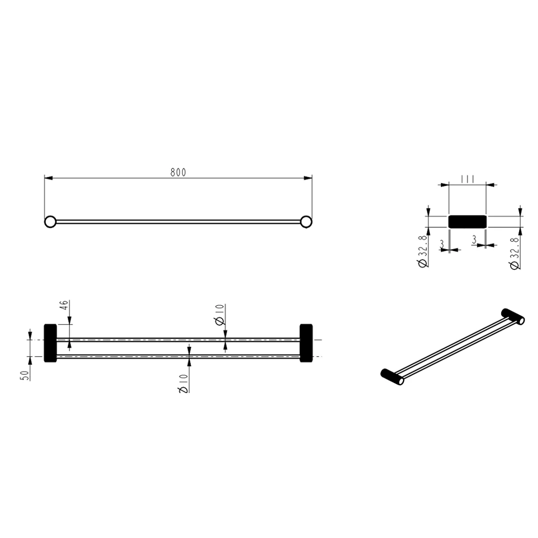 Mica Dusk Bronze Fluted Double Towel Rail - 800mm - Image 4