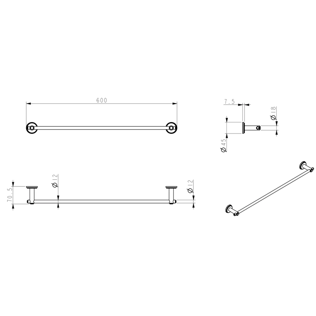 Mica Dusk Bronze Heritage Single Towel Rail - 600mm - Image 2