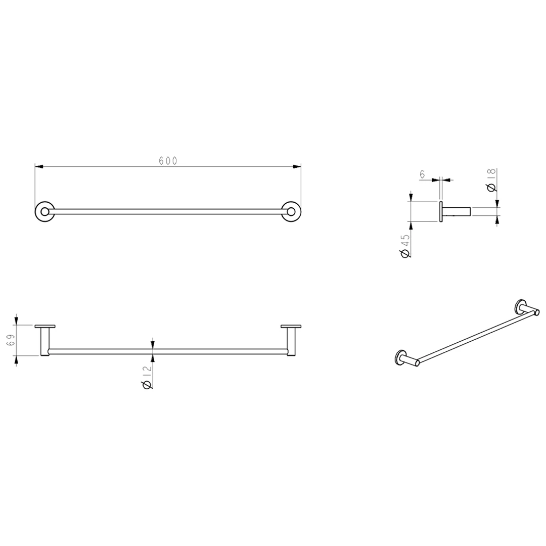 Mica Dusk Bronze Single Towel Rail - 600mm - Image 4