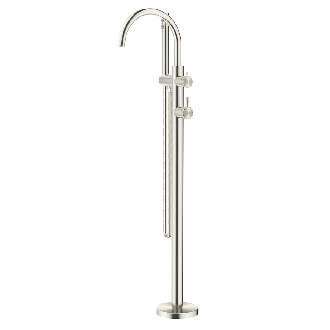 Mica Fluted Brushed Nickel Freestanding Bath Mixer with Hand Shower