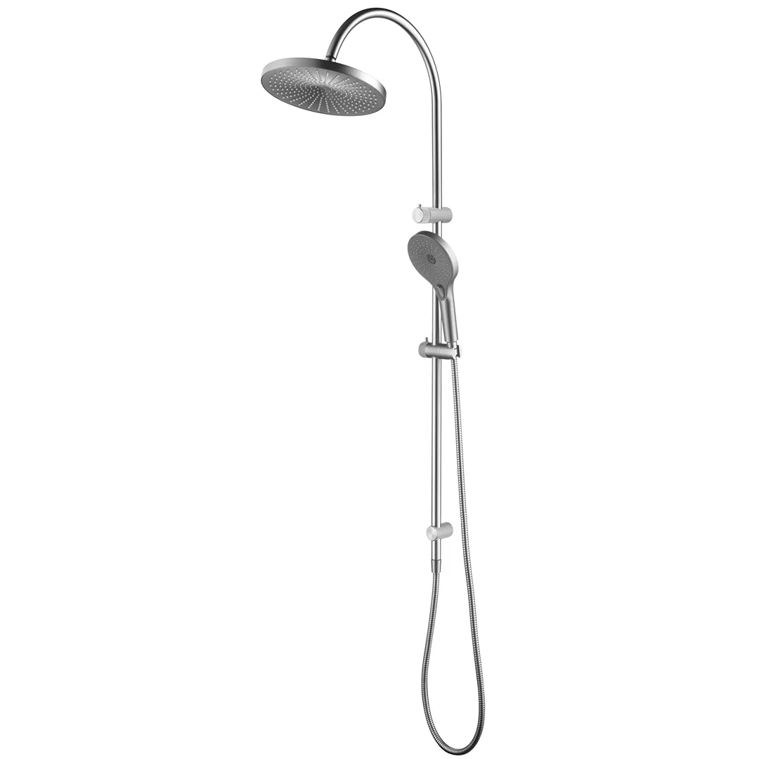 Mica Fluted Brushed Nickel Gooseneck Dual Shower Rail