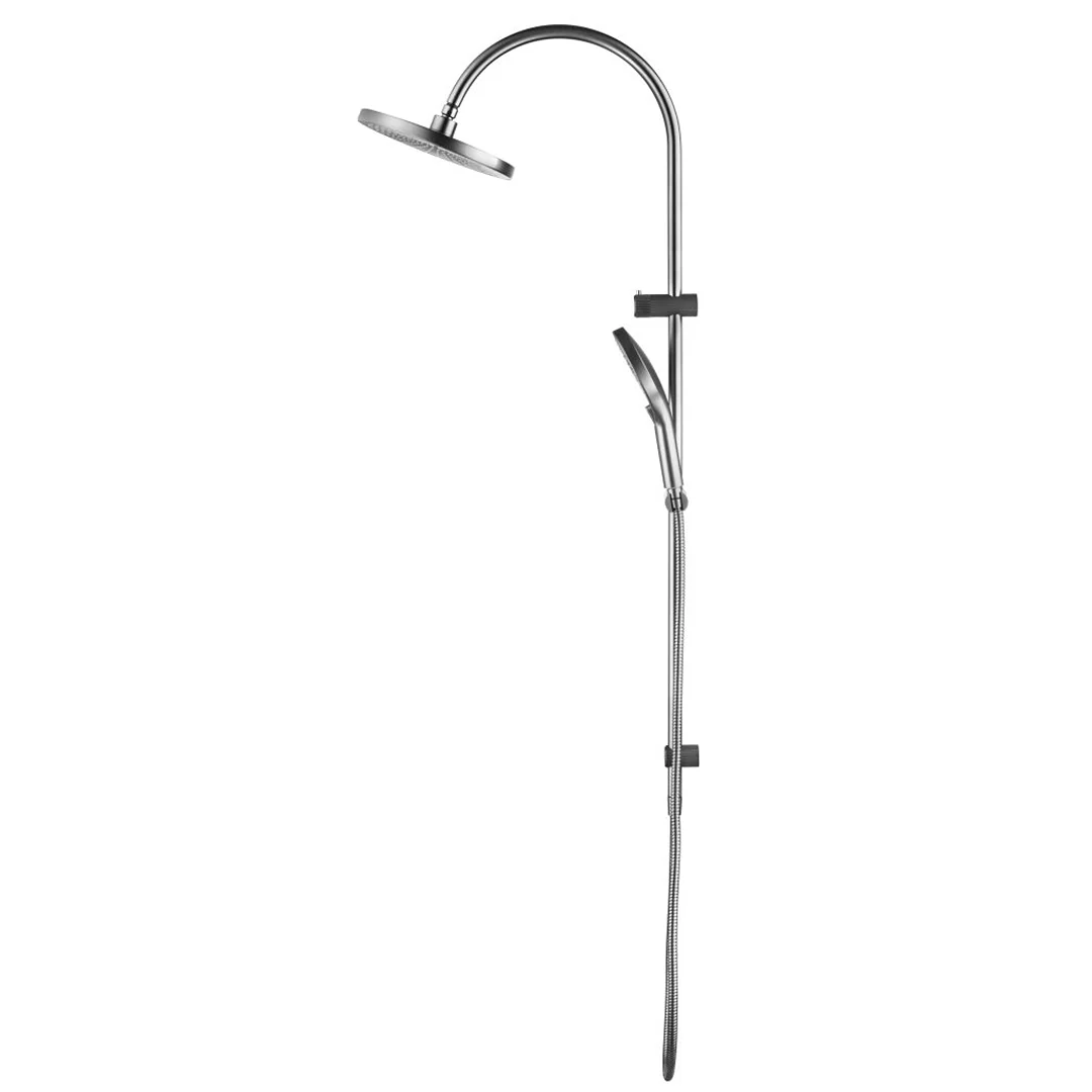 Mica Fluted Brushed Nickel Gooseneck Dual Shower Rail - Image 2