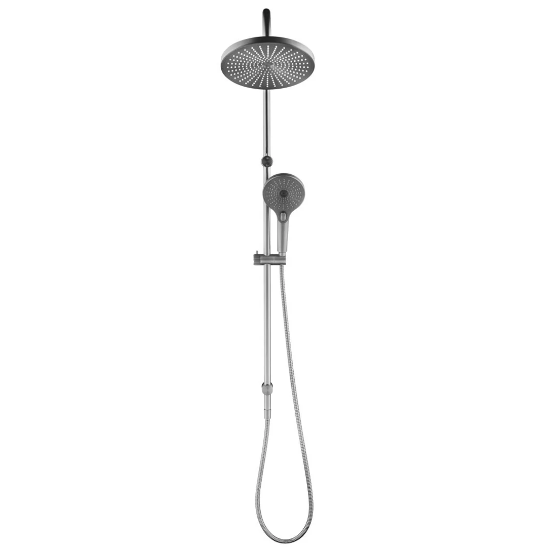 Mica Fluted Brushed Nickel Gooseneck Dual Shower Rail - Image 3