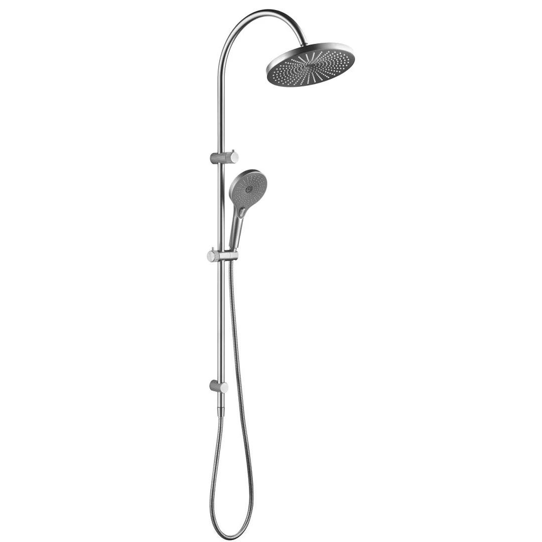Mica Fluted Brushed Nickel Gooseneck Dual Shower Rail - Image 4