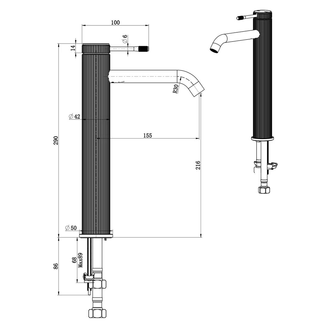 Mica Fluted Brushed Nickel Tall Basin Mixer - Image 2