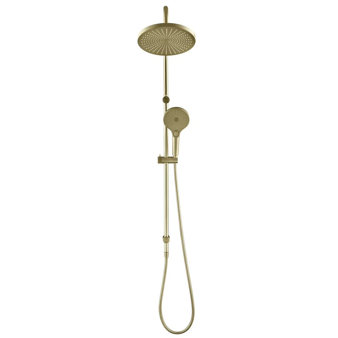 Mica Fluted French Gold Gooseneck Dual Shower Rail - Image 3