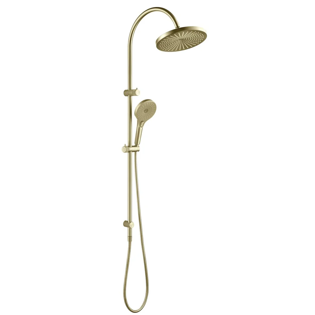 Mica Fluted French Gold Gooseneck Dual Shower Rail - Image 4