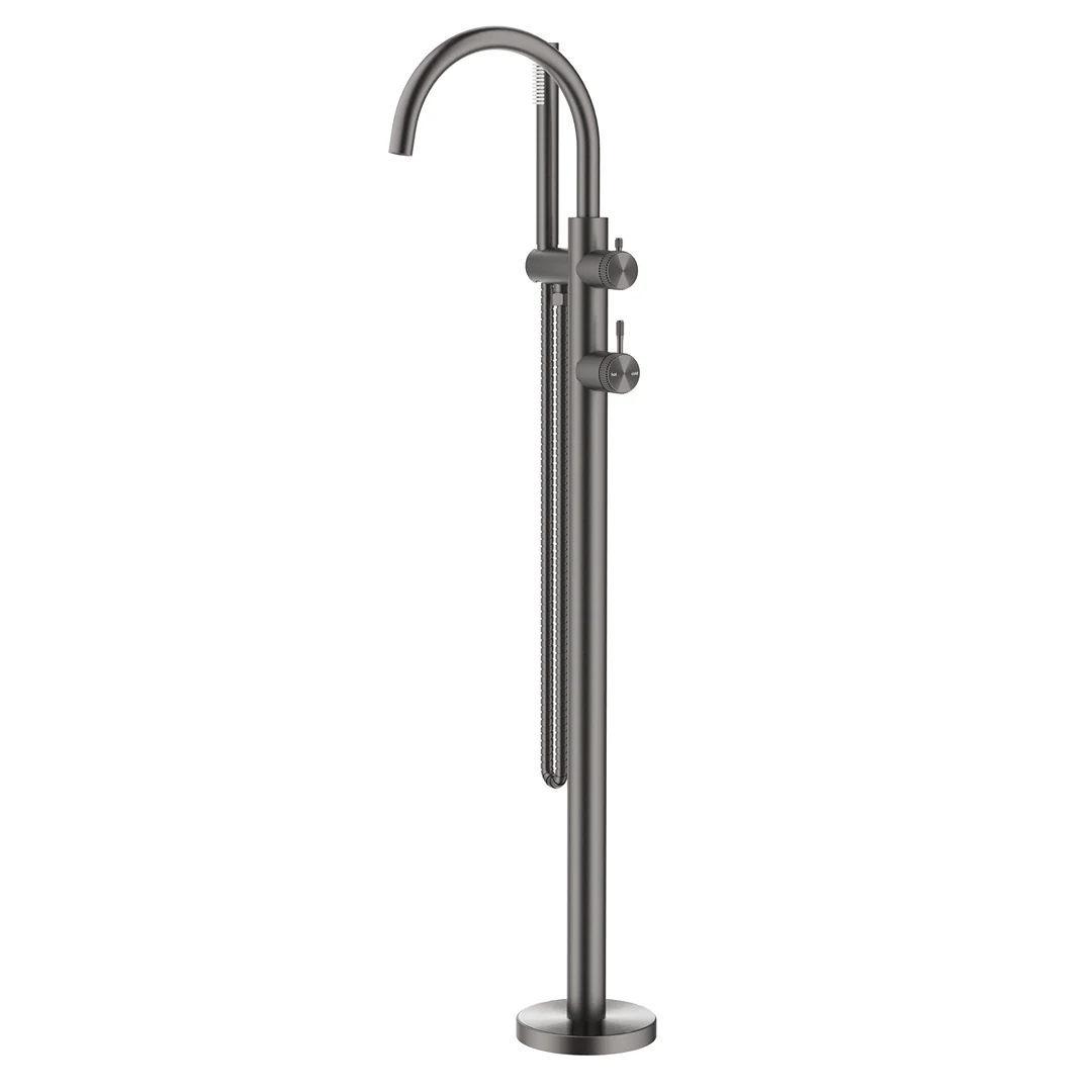 Mica Fluted Gun Metal Freestanding Bath Mixer with Hand Shower