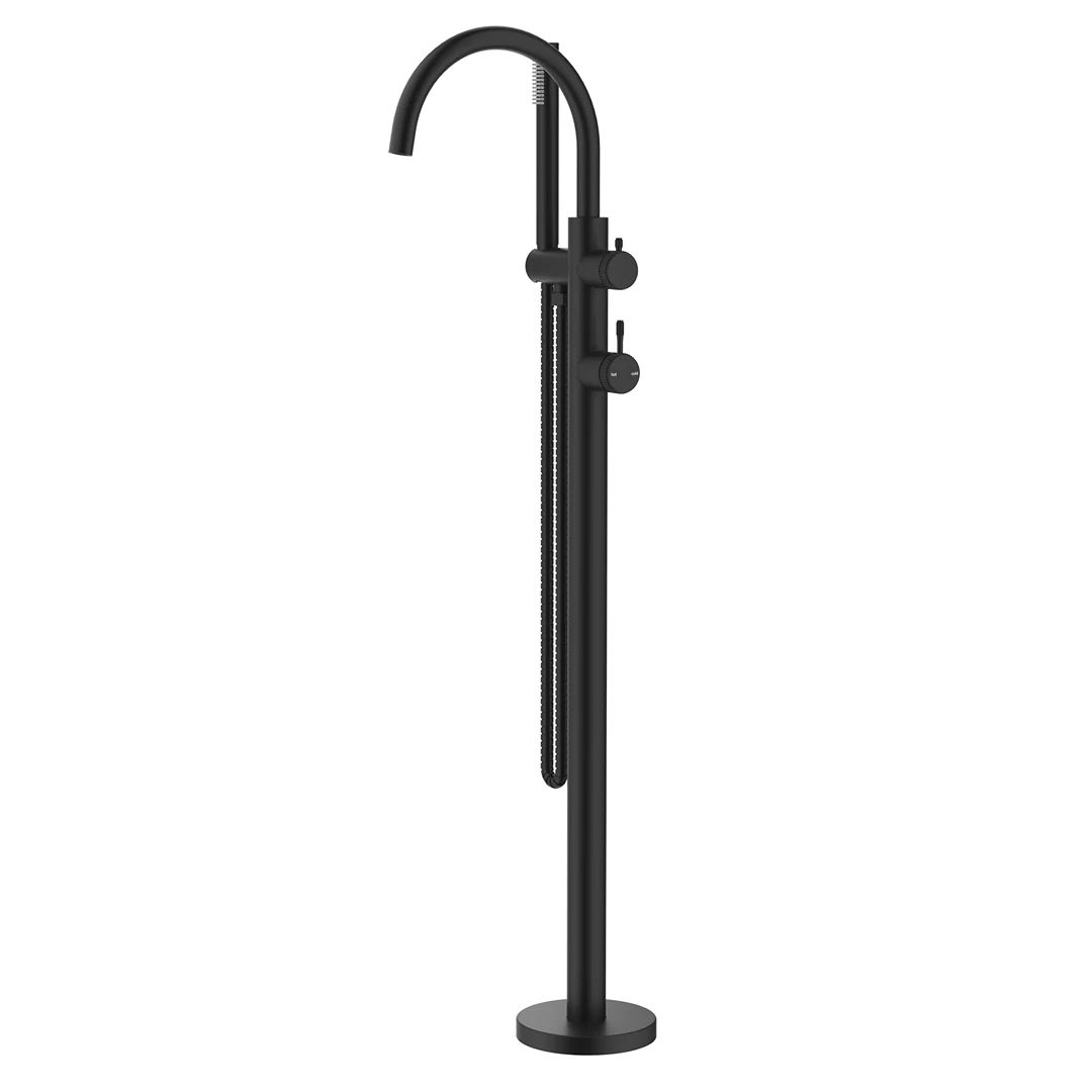Mica Fluted Matte Black Freestanding Bath Mixer with Hand Shower
