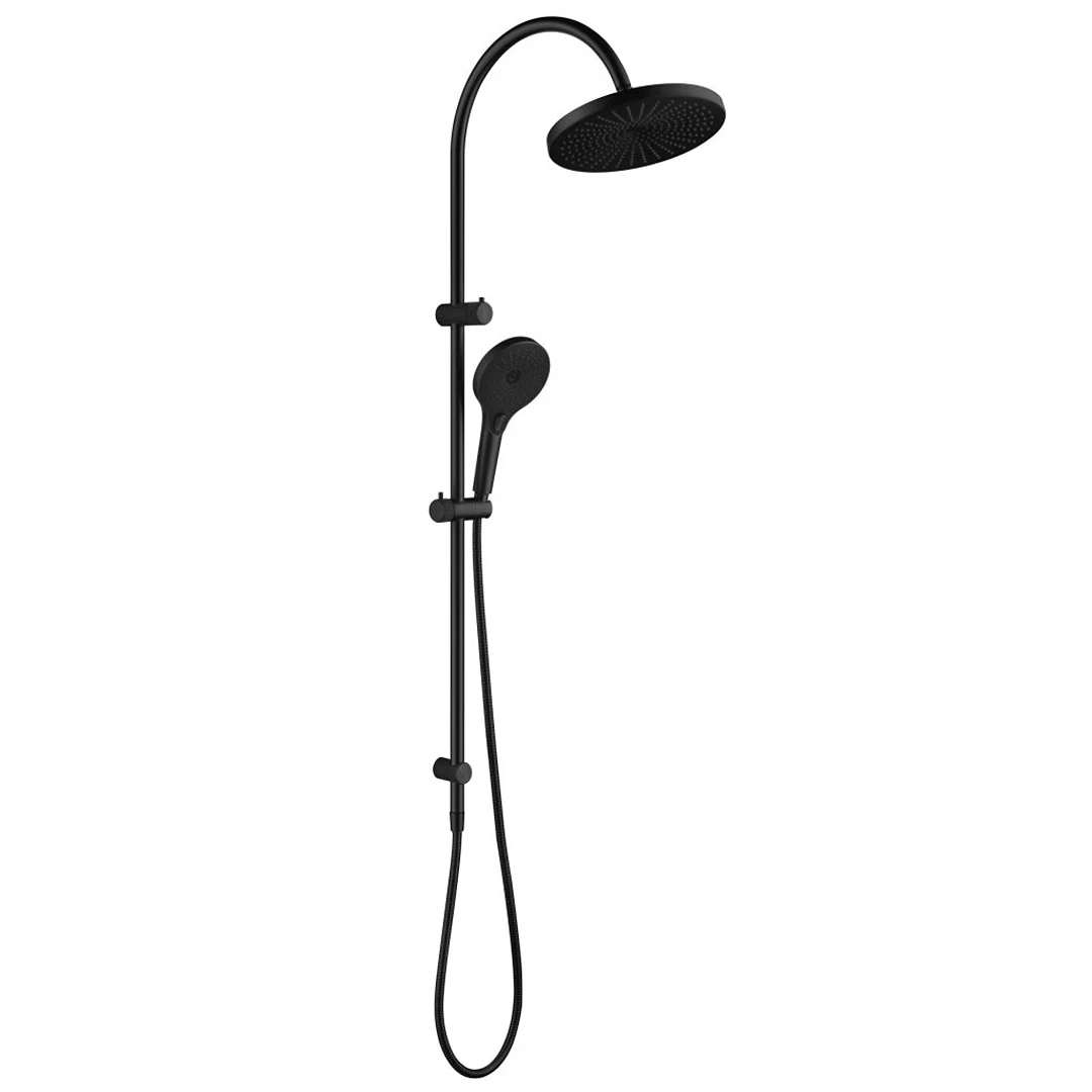 Mica Fluted Matte Black Gooseneck Dual Shower Rail - Image 4