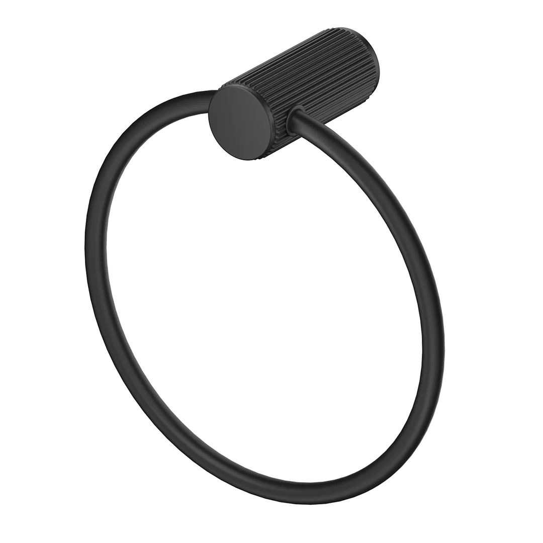 Mica Fluted Matte Black Towel Ring