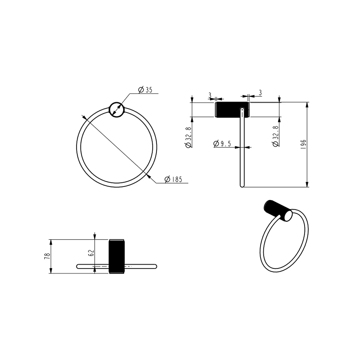 Mica Fluted Matte Black Towel Ring - Image 4