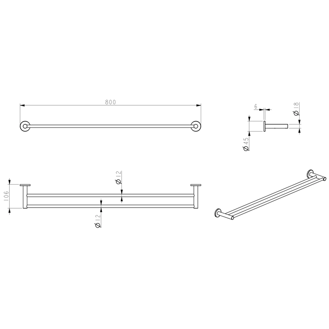 Mica French Gold Double Towel Rail - 800mm - Image 4