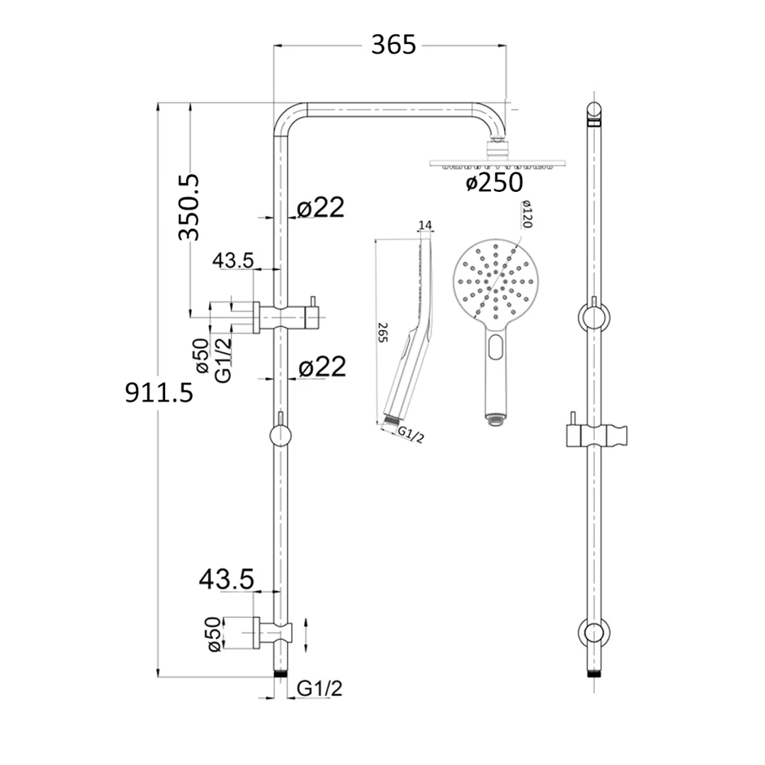 Mica French Gold Dual Shower Rail - Image 5