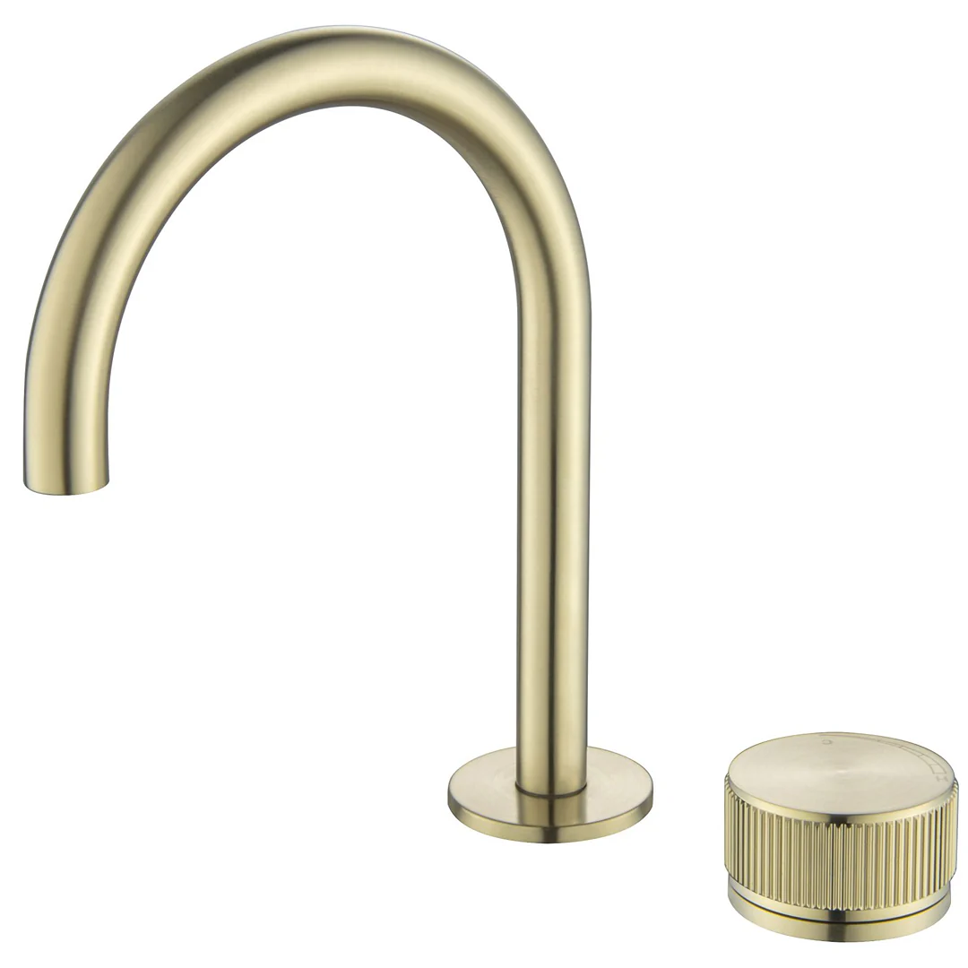 Mica French Gold Fluted Gooseneck Hob Basin Mixer Set