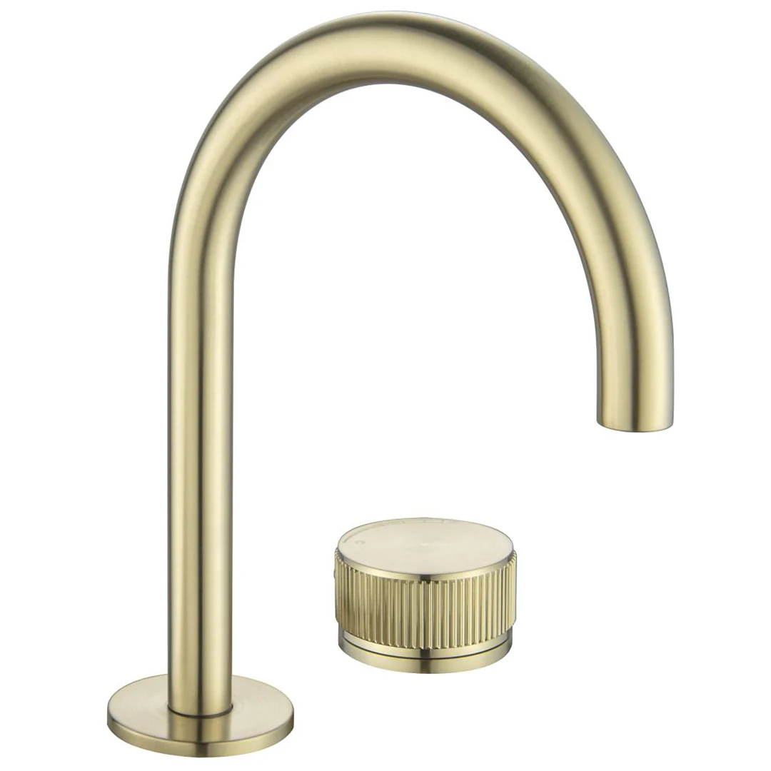 Mica French Gold Fluted Gooseneck Hob Basin Mixer Set - Image 3