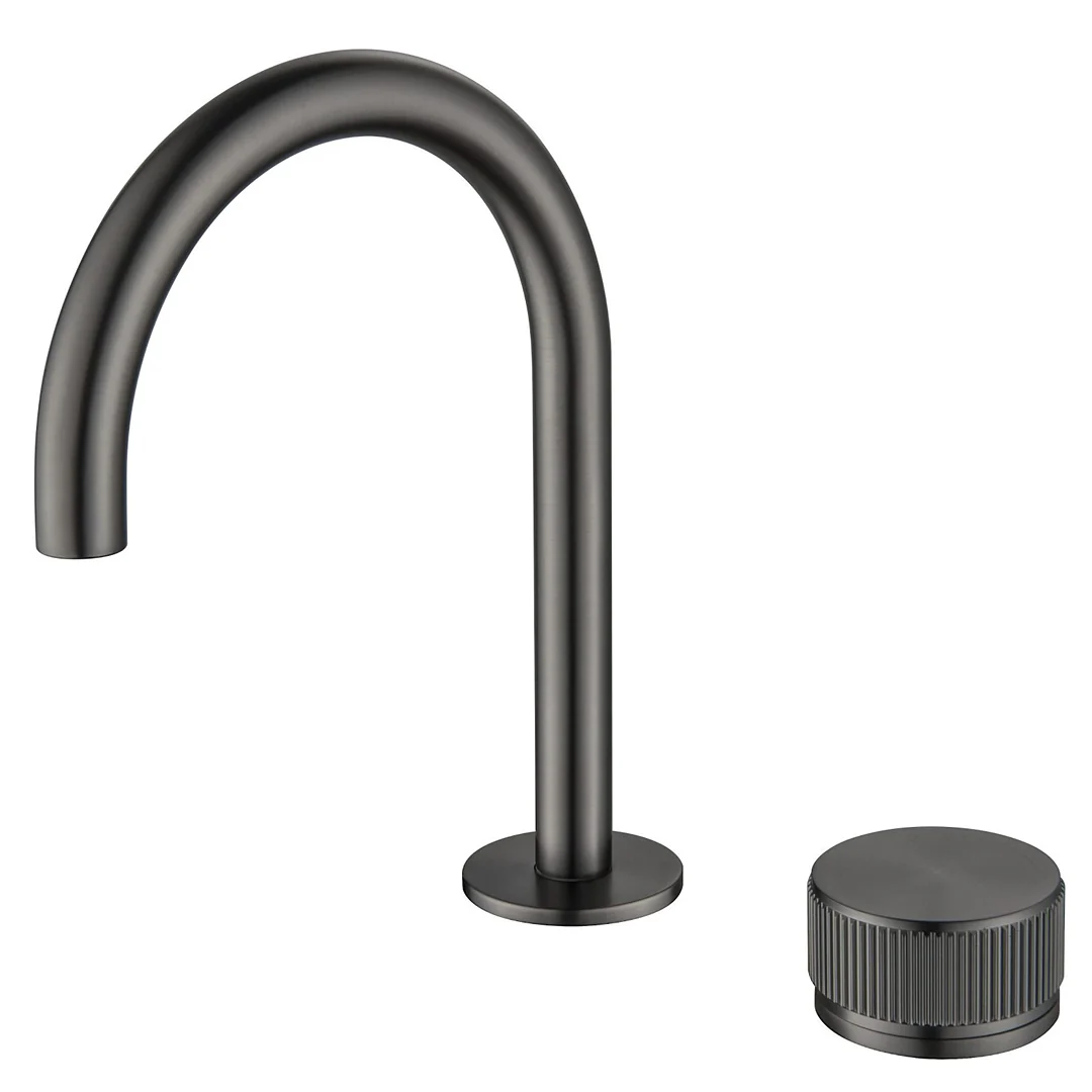 Mica Gun Metal Fluted Gooseneck Hob Basin Mixer Set