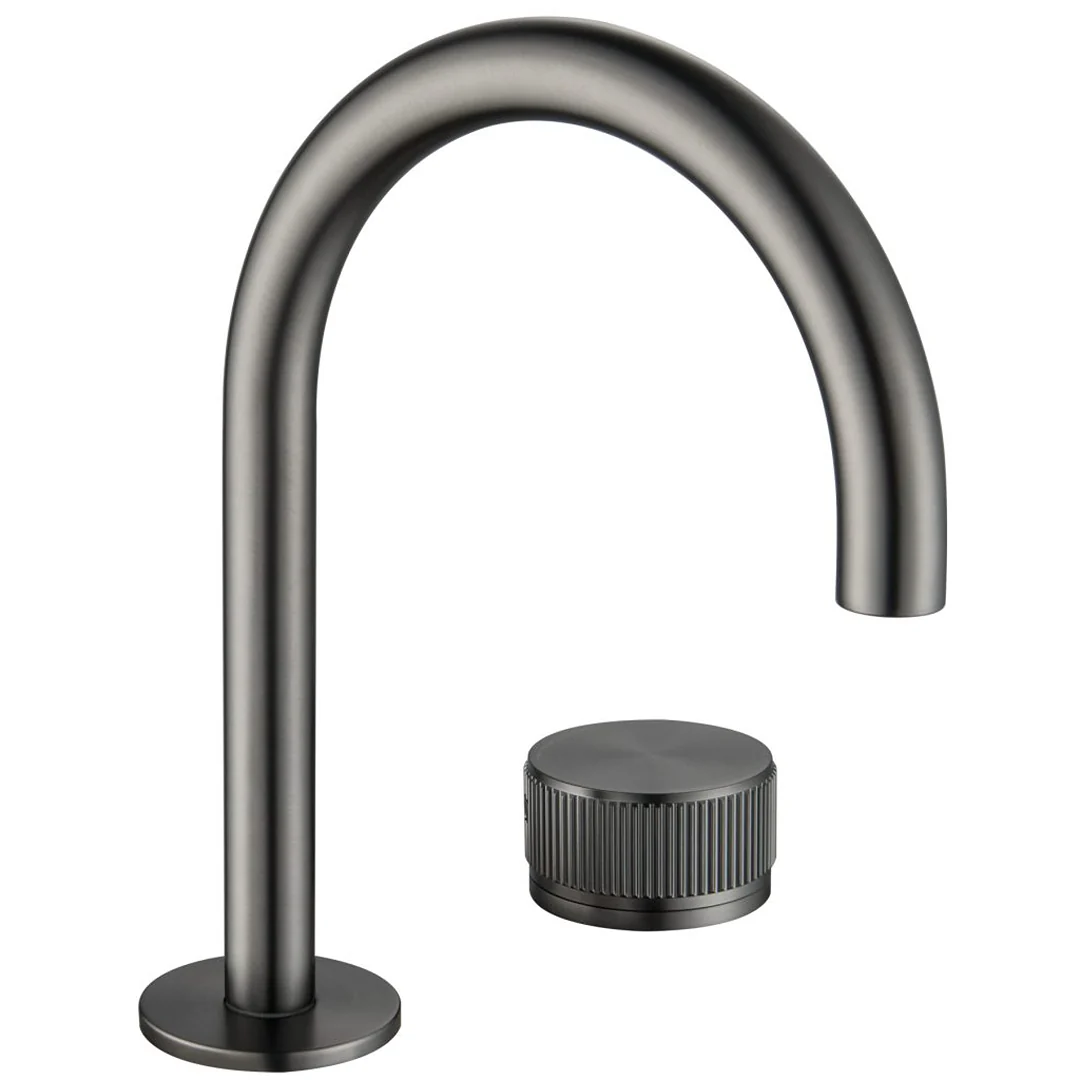 Mica Gun Metal Fluted Gooseneck Hob Basin Mixer Set - Image 3