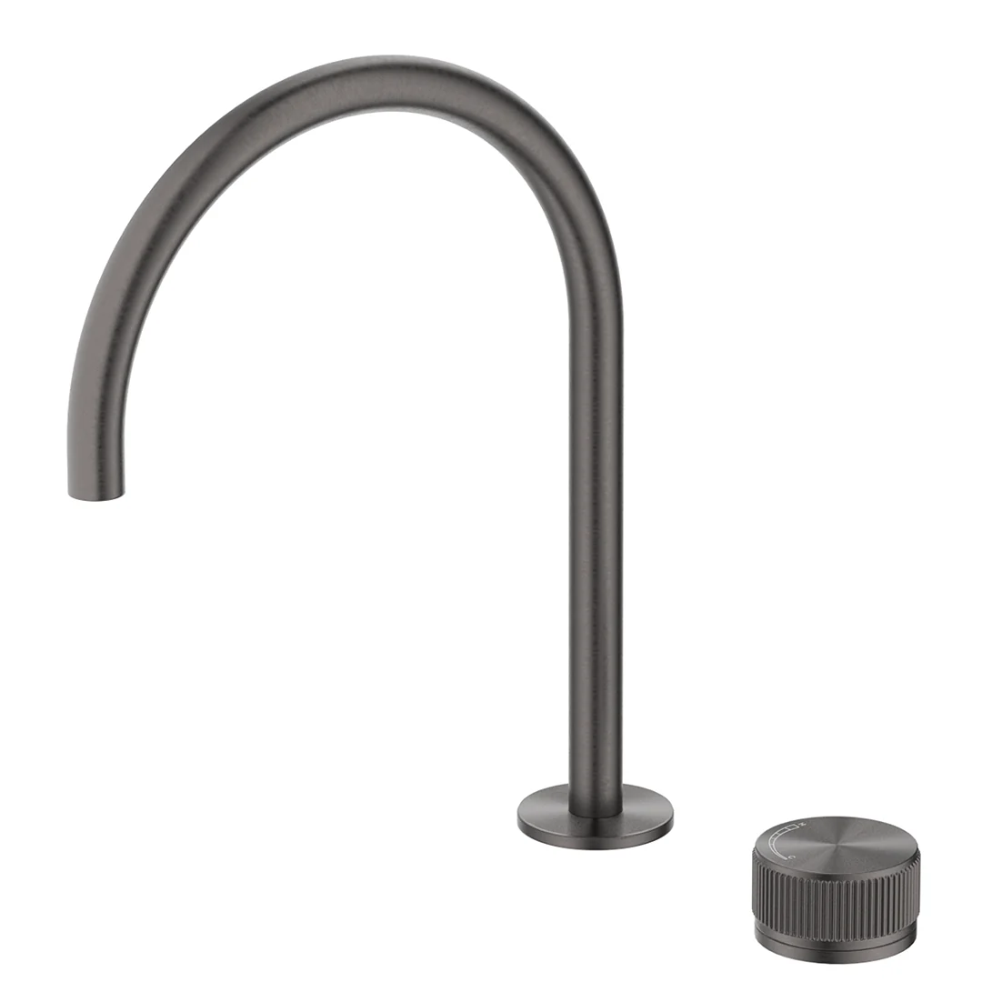Mica Gun Metal Fluted Gooseneck Hob Sink/Basin Mixer Set