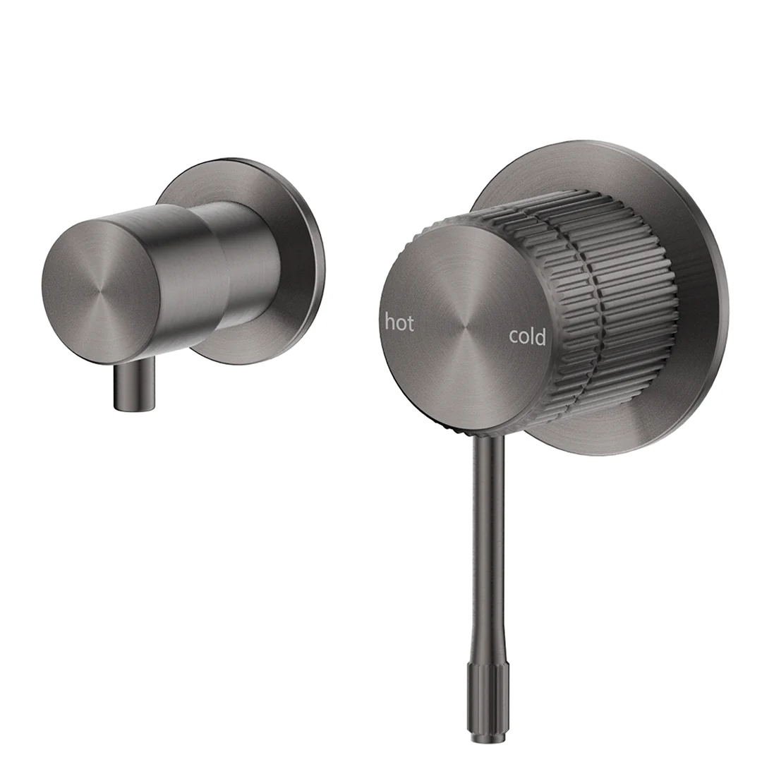 Mica Gun Metal Fluted Shower Mixer Diverter - Sideways