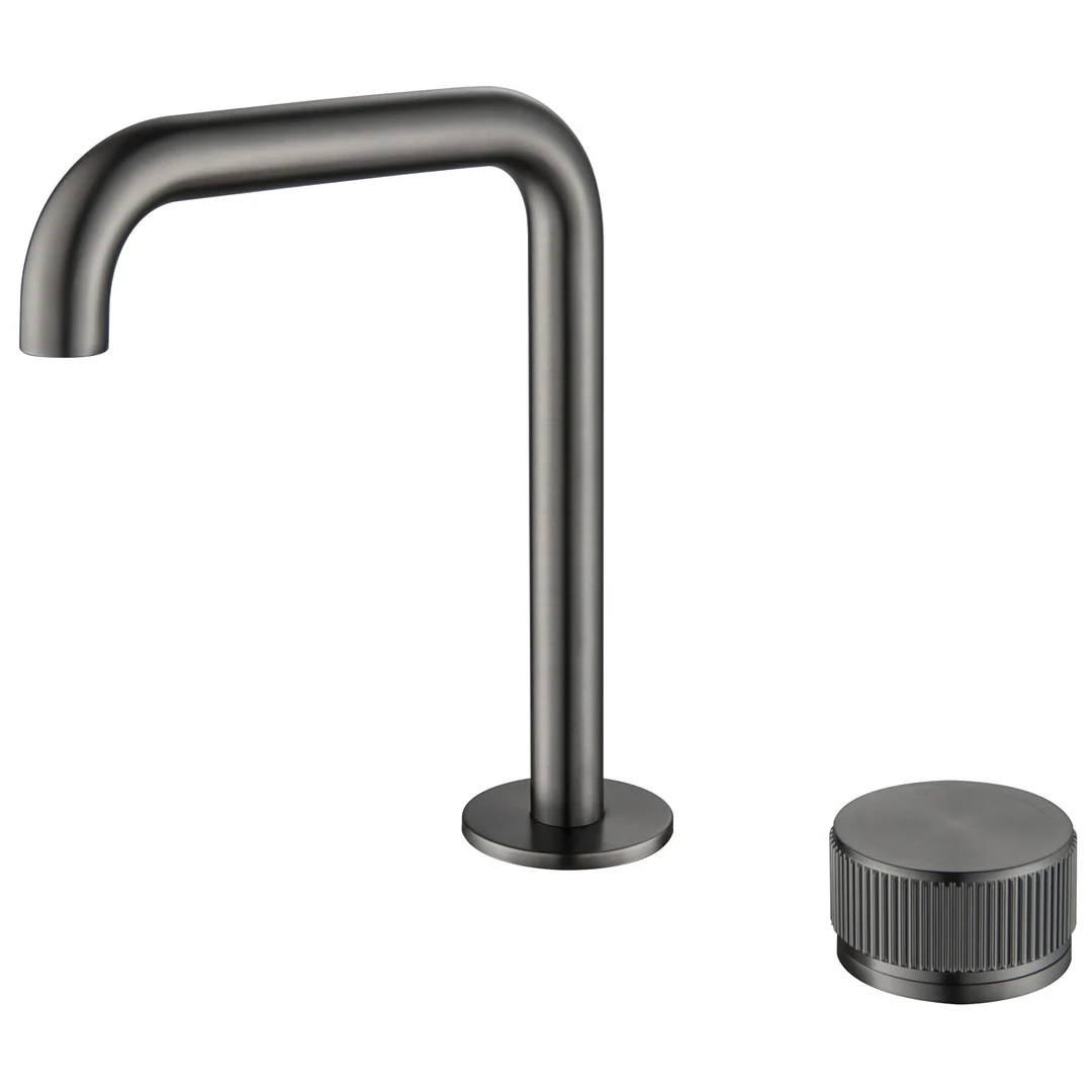 Mica Gun Metal Fluted Soft-Square Hob Basin Mixer Set